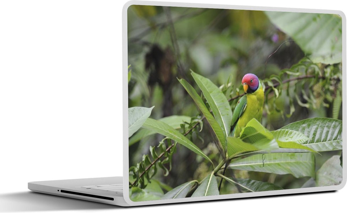 Afbeelding van product SleevesAndCases  Laptop sticker - 15.6 inch - Fel gekleurde pruimekopparkiet verscholen in een struik