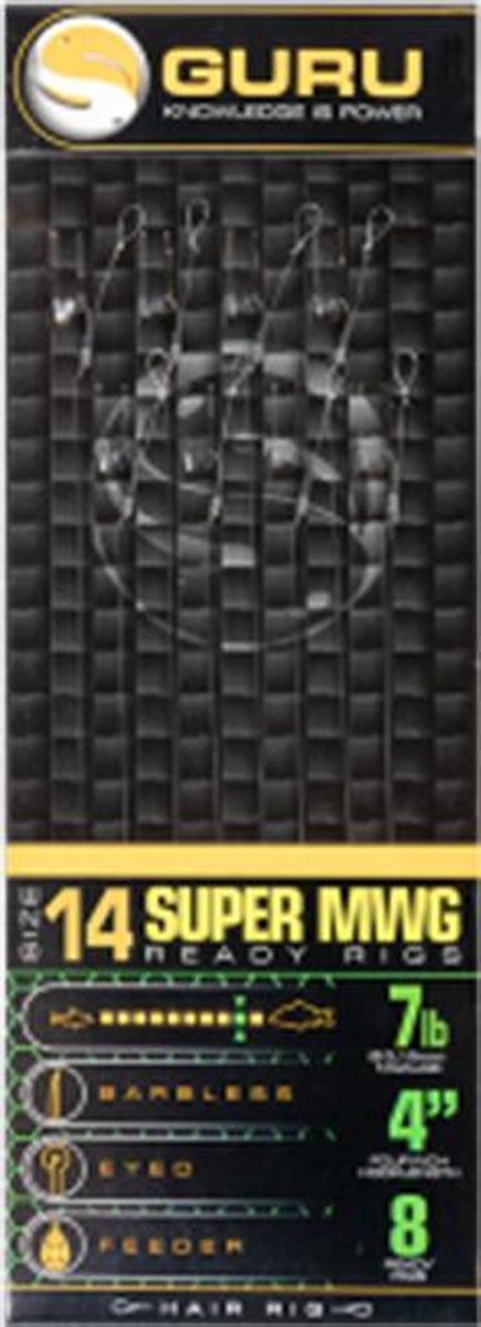 Guru SMWG Standard Hair - 4 Inch - Haakmaat 14 - 0.19mm - Onderlijn - Transparant