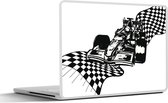 Laptop sticker - 10.1 inch - Een racewagen uit de Formule 1 met een finishvlag in een illustratie - 25x18cm - Laptopstickers - Laptop skin - Cover
