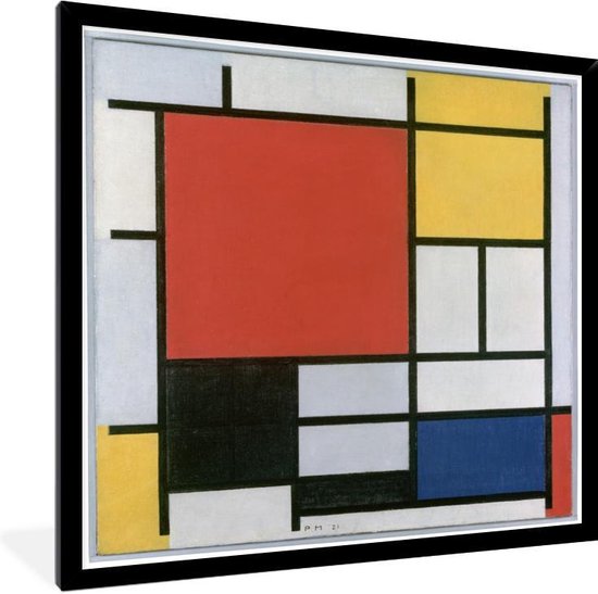 Fotolijst incl. Poster - Compositie 2 in Rood Blauw en Geel - Piet Mondriaan - 40x40 cm - Posterlijst