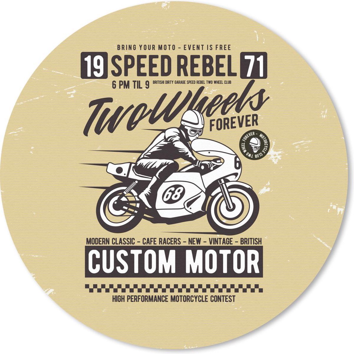 Muismat rond 40x40 cm - Mousepad Motor - Motorhelm - Man - Vintage - Ronde muismatten