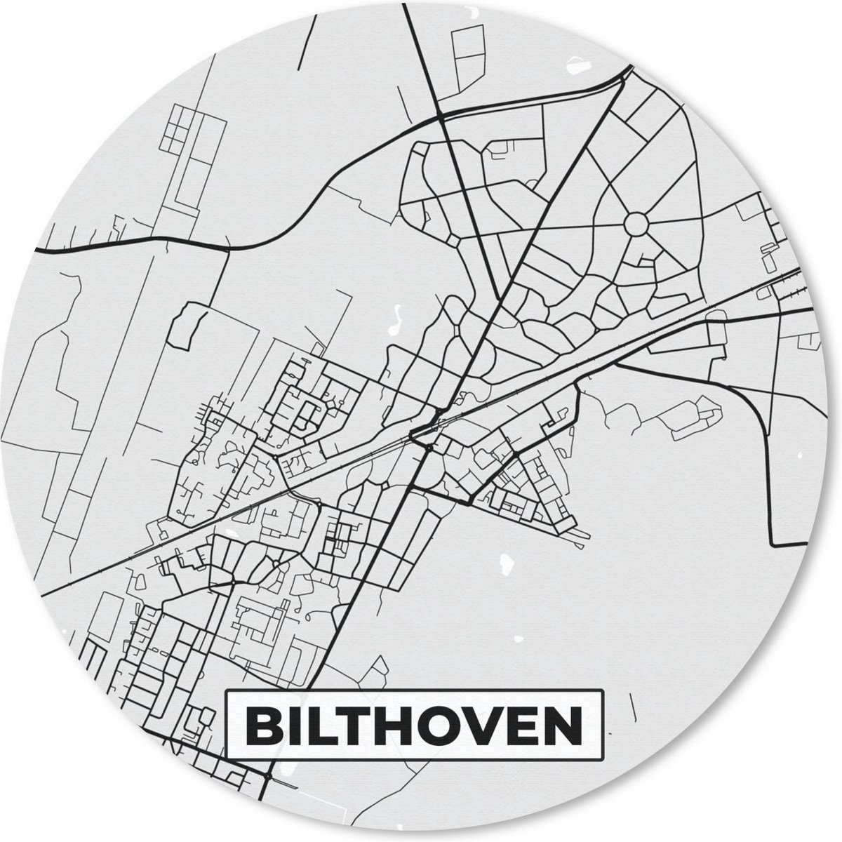 Muismat rond 50x50 cm - Mousepad Stadskaart - Bilthoven - Grijs - Wit - Ronde muismatten