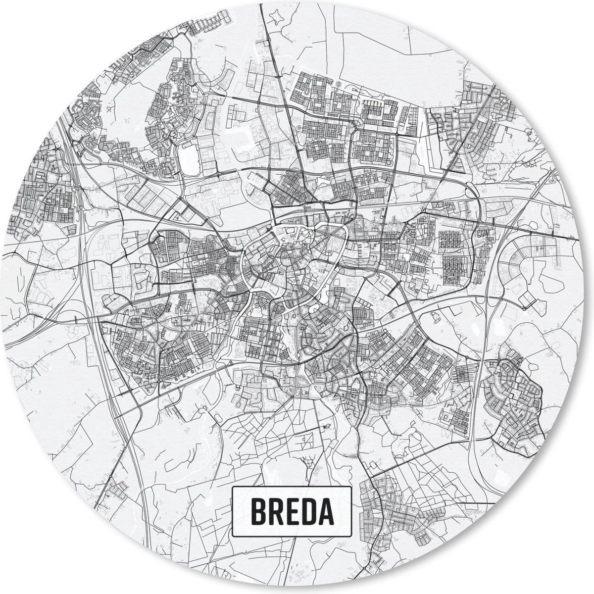 Muismat rond 50x50 cm - Mousepad Stadskaart Breda - Ronde muismatten