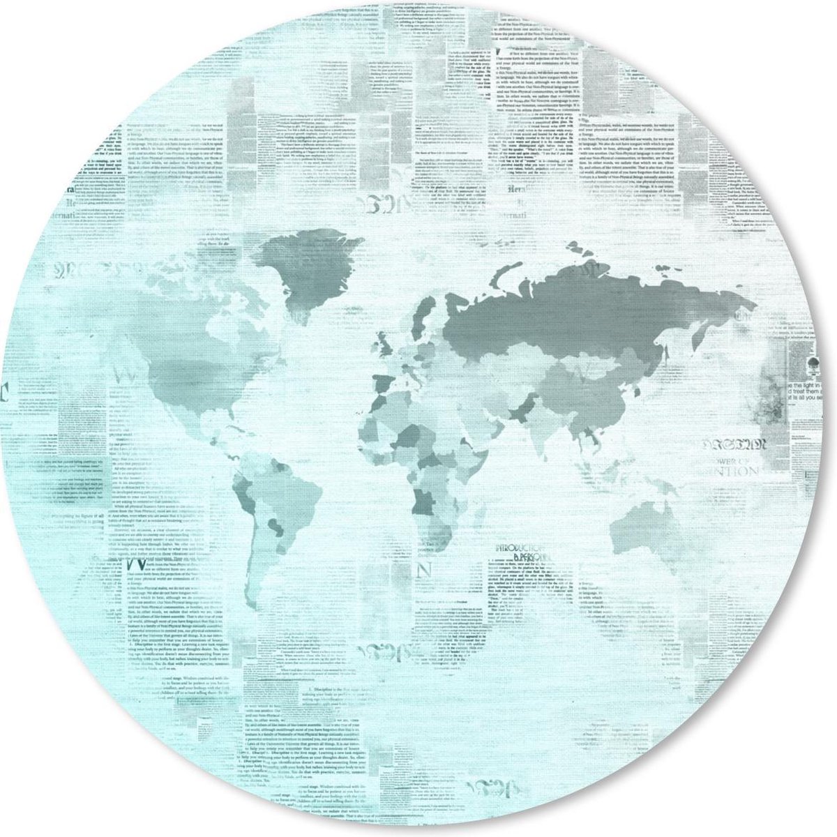 Muismat rond 40x40 cm - Mousepad Wereldkaart - Blauw - Wit - Krant - Ronde muismatten