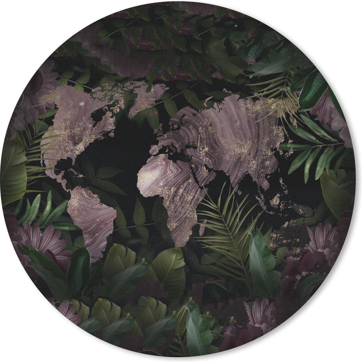 Muismat rond 40x40 cm - Mousepad Wereldkaart - Paars - Goud - Ronde muismatten
