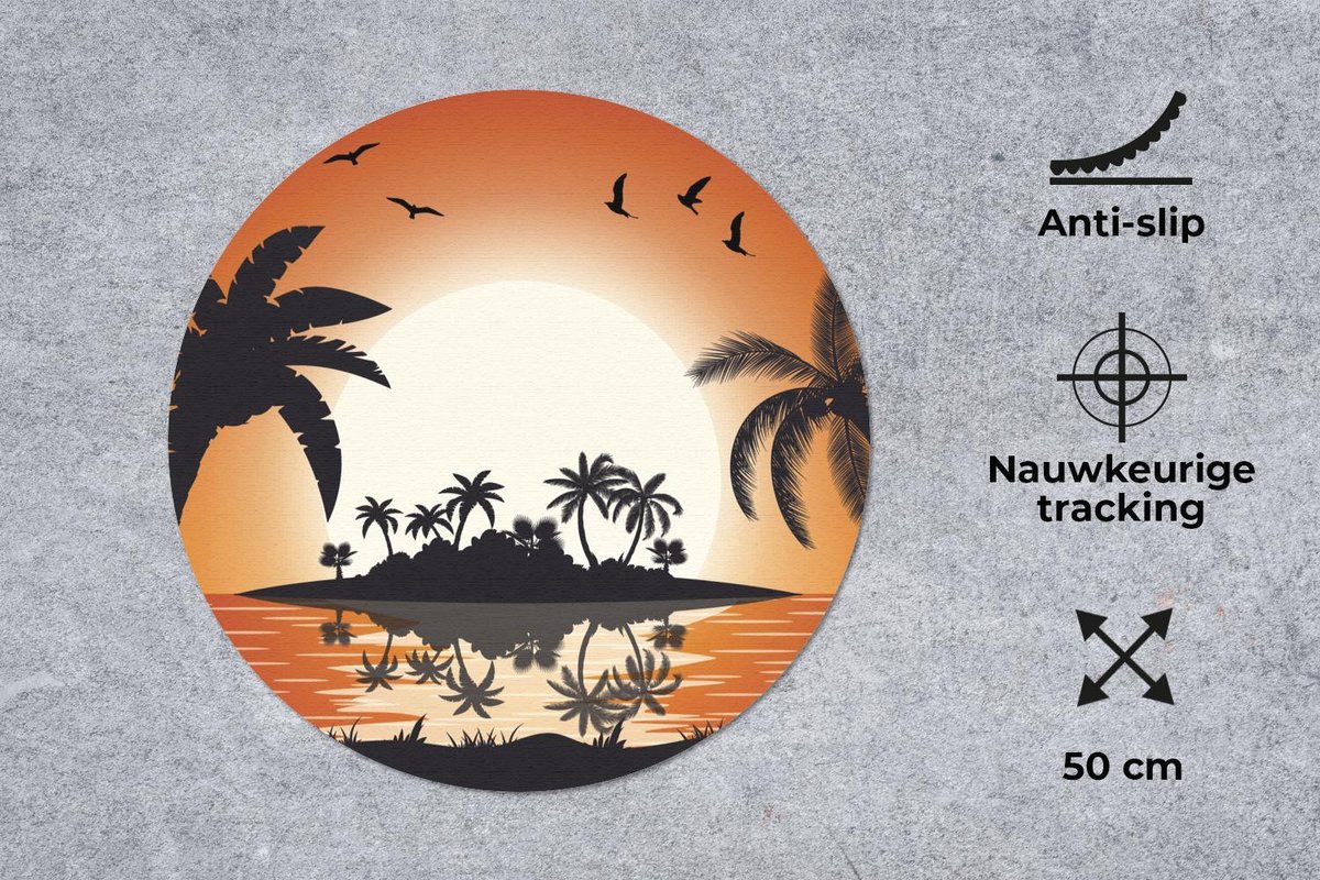 Muismat rond 50x50 cm - Mousepad Zon - Eiland - Zee - Ronde muismatten