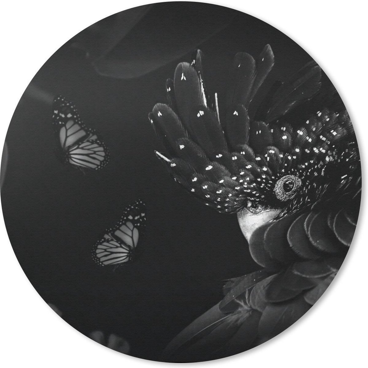 Muismat rond 40x40 cm - Mousepad Vlinders - Planten - Jungle - Zwart - Wit - Ronde muismatten