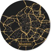 Muismat - Mousepad - Rond - Kaart - Madrid - Goud - Zwart - 40x40 cm - Ronde muismat