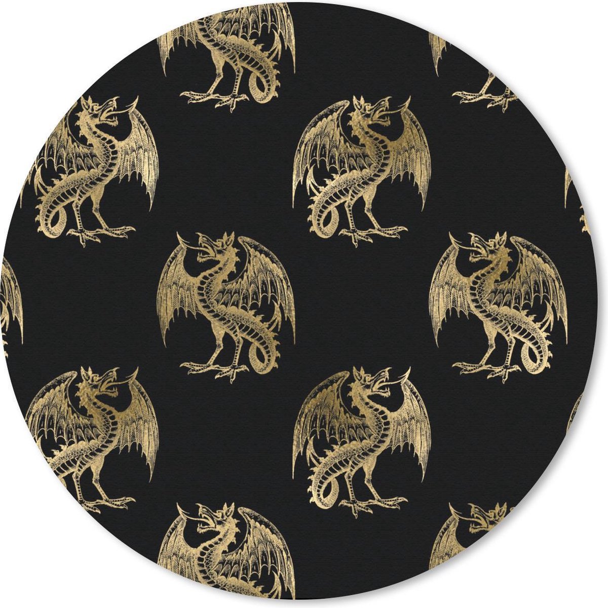 Muismat rond 40x40 cm - Mousepad Patronen - Draak - Goud - Zwart - Ronde muismatten