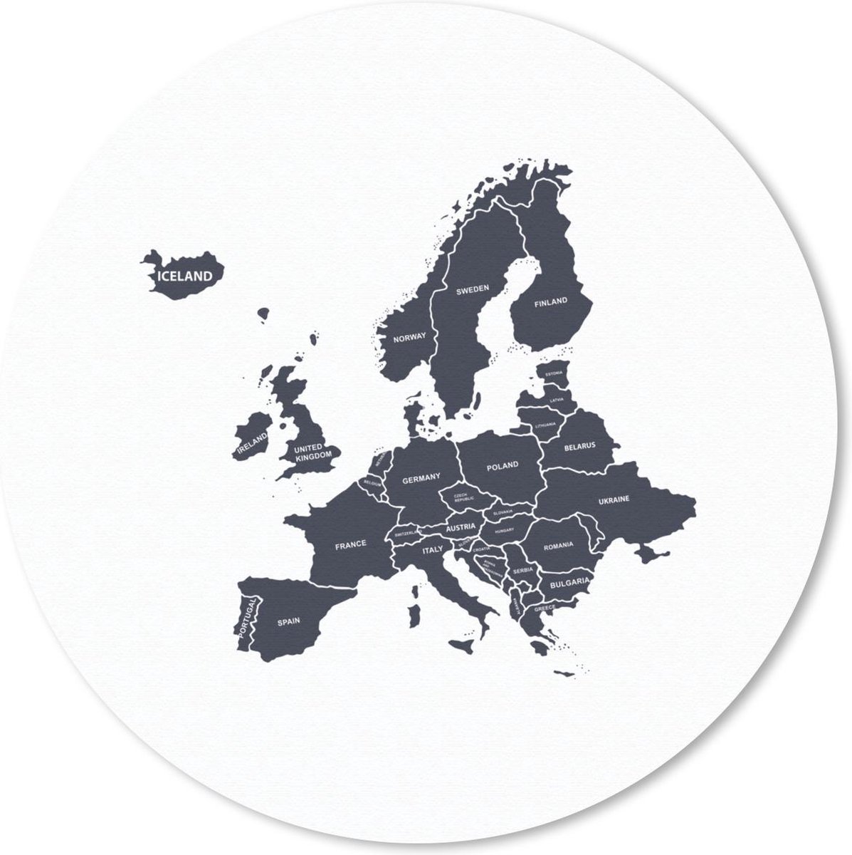 Muismat rond 40x40 cm - Mousepad Kaarten - Europa - Zwart - Wit - Ronde muismatten
