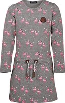 Meisjes jurk grijs flamingoprint lange mouwen | Maat 104/ 4Y