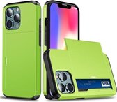 Schokbestendige pantserbeschermhoes met schuifkaartsleuf voor iPhone 13 Pro (groen)