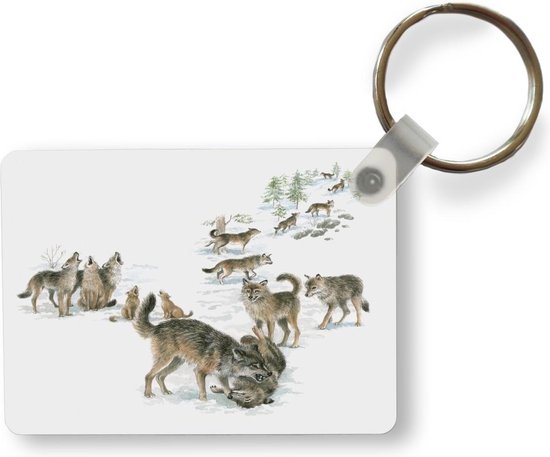 Sleutelhanger - Wolven - Sneeuw - Winter - Uitdeelcadeautjes - Plastic