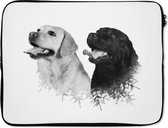Laptophoes 17 inch - Hond - Tak - Zwart - Wit - Laptop sleeve - Binnenmaat 42,5x30 cm - Zwarte achterkant