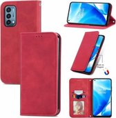 Voor OnePlus Nord N200 5G Retro Skin Feel Business Magnetische Horizontale Flip Lederen Case met Houder & Kaartsleuven & Portemonnee & Fotolijst (Rood)