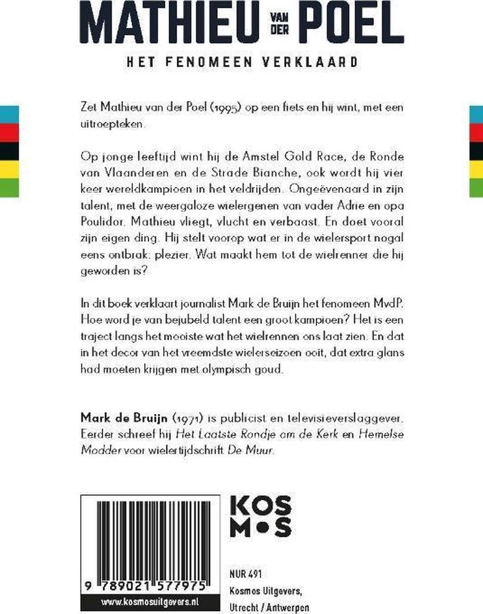 Boek met de titel Mathieu van der Poel, Het Fenomeen Verklaard. Zwart-wit met tekst.