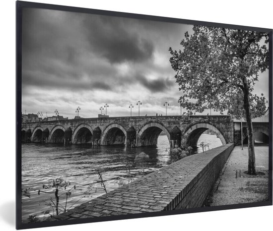 Fotolijst incl. Poster - Brug - Maastricht - Zwart - Wit - 60x40 cm - Posterlijst