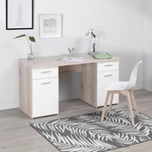 Bureau 2 laden 2 deuren - Mat wit en essen eiken decor - L 145 x D 60 x H 76,3 cm - PRO