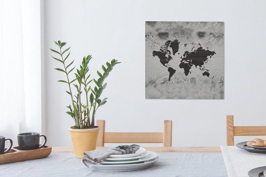 Peintures Toile Wereldkaart - Bloem - Marron - 50x50 cm - Décoration murale