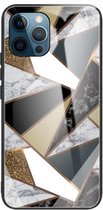 Abstracte marmeren patroon glazen beschermhoes voor iPhone 13 Pro (Rhombus Golden)