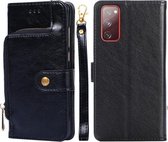 Voor Samsung Galaxy S20 FE Ritstas PU + TPU Horizontale Flip Lederen Case met Houder & Kaartsleuf & Portemonnee & Lanyard (Zwart)