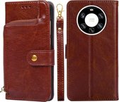 Voor Huawei Mate 40 Pro + Rits Tas PU + TPU Horizontale Flip Lederen Case met Houder & Kaartsleuf & Portemonnee & Lanyard (Bruin)
