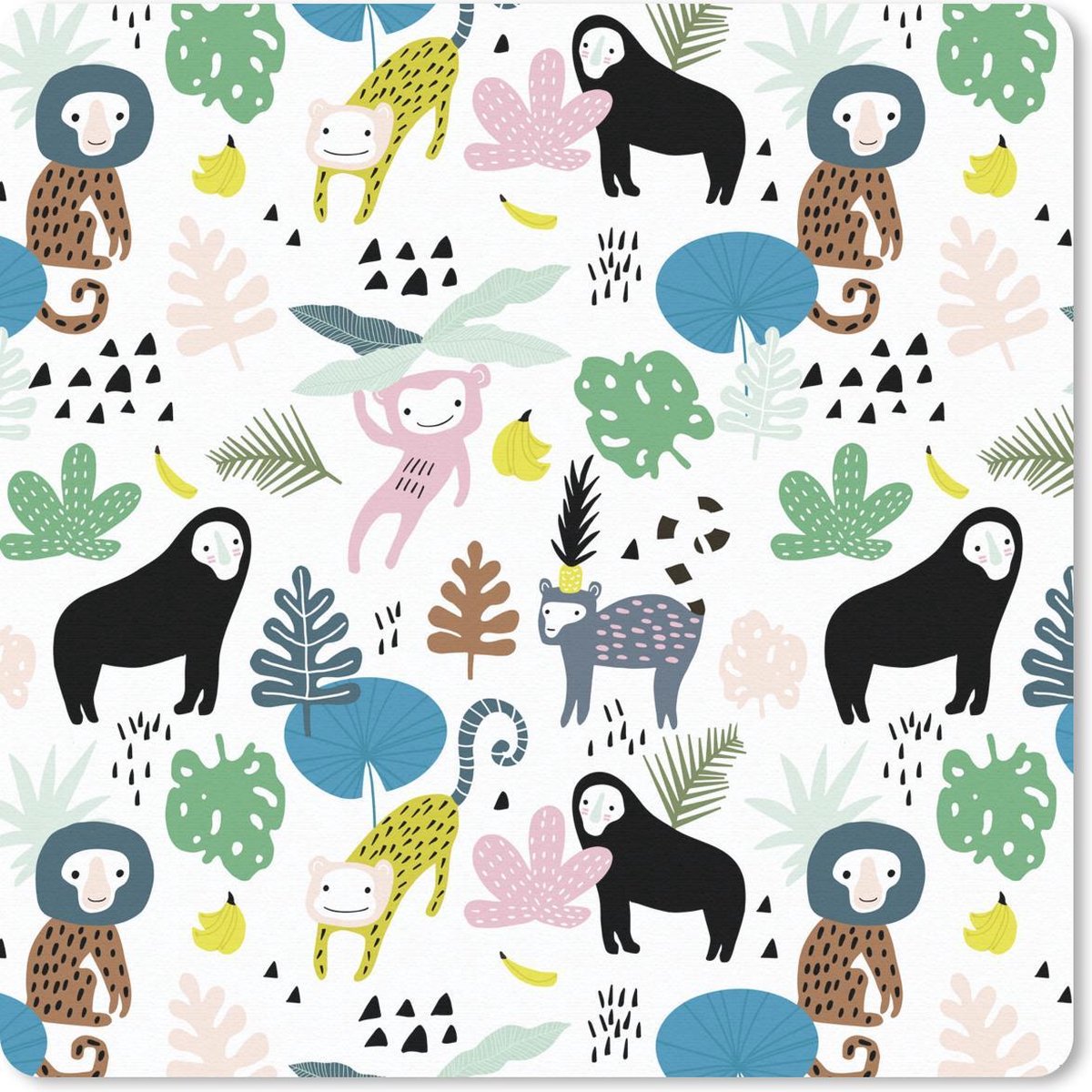Muismat 20x20 cm - Mousepad Jungle - Planten - Aap - Muismatten