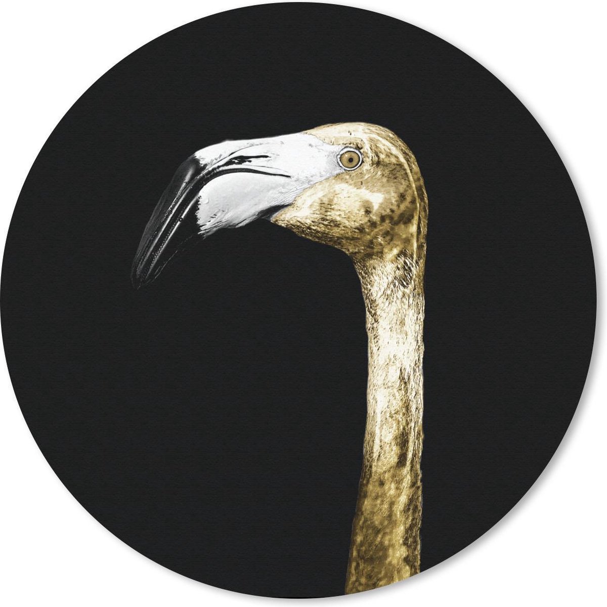 Muismat rond 30x30 cm - Mousepad Flamingo - Vogel - Goud - Ronde muismatten