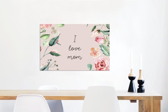 Décoration murale Métal - Aluminium Peinture Industrielle - J'aime maman - Dictons - Citations - Maman - 90x60 cm - Dibond - Photo sur aluminium - Décoration murale industrielle - Pour le salon/chambre