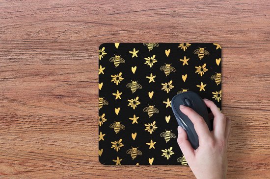 Muismat 30x30 cm - Mousepad Bij - Goud - Patroon - Muismatten
