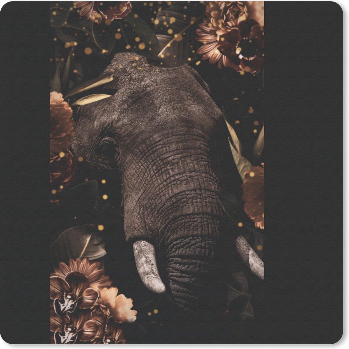 Muismat 20x20 cm - Mousepad Olifant - Dieren - Bloemen - Licht - Muismatten