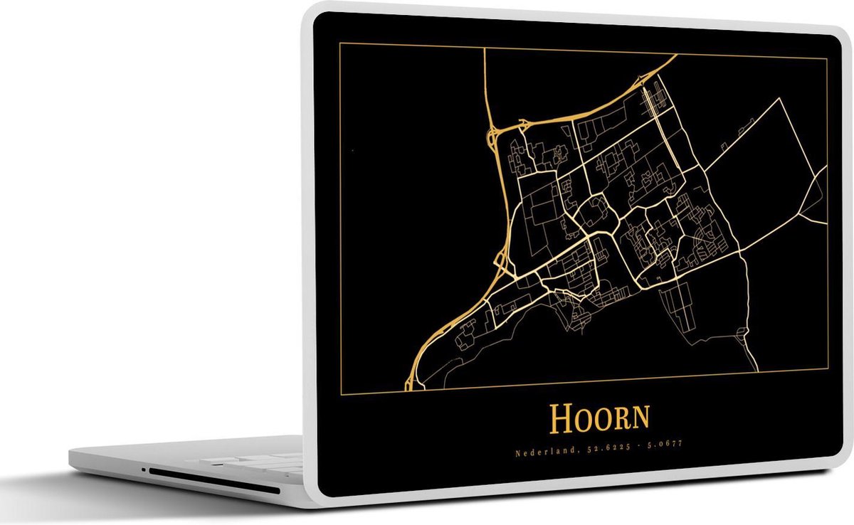 Laptop sticker - 12.3 inch - Kaart - Hoorn - Zwart - Goud - 30x22cm - Laptopstickers - Laptop skin - Cover