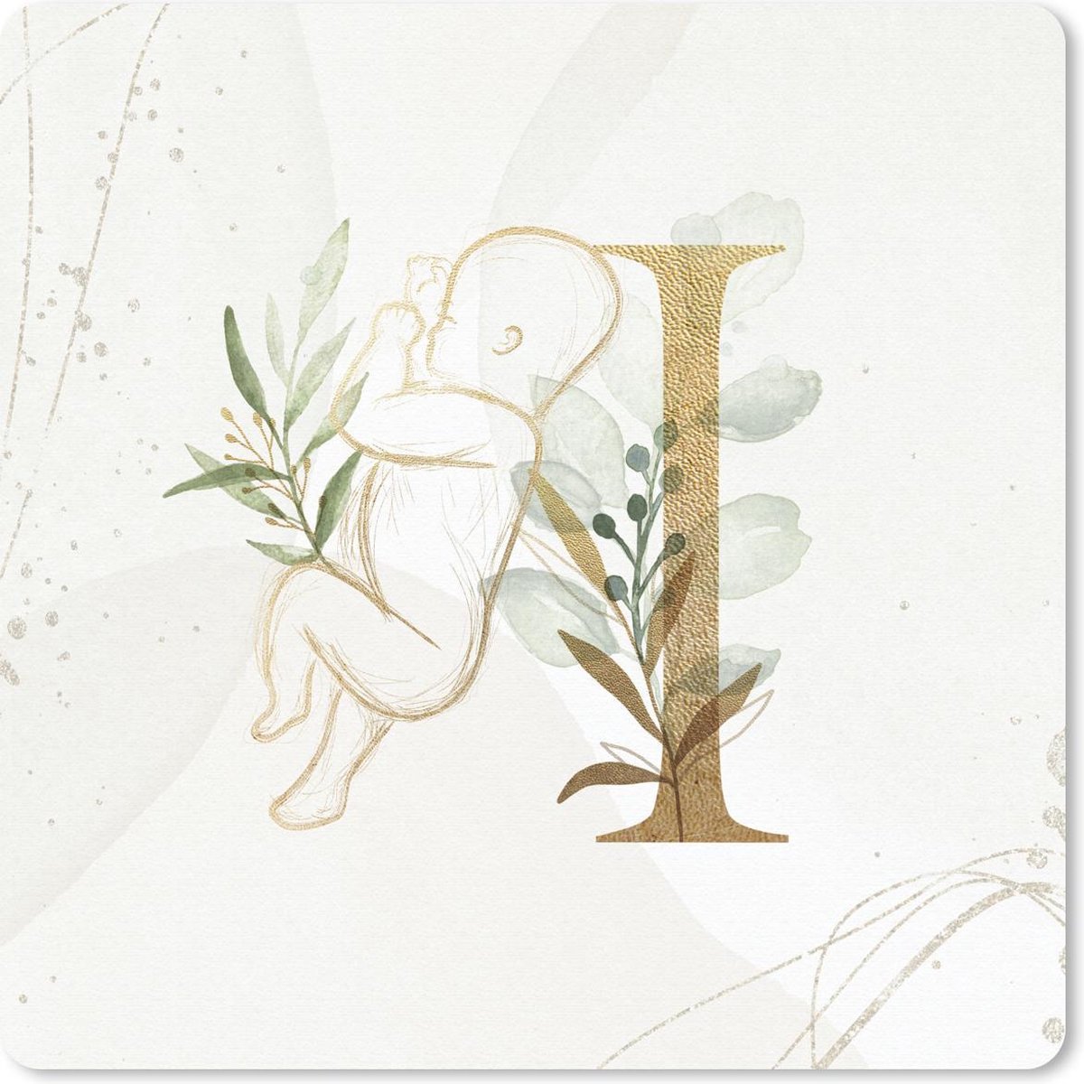 Muismat 30x30 cm - Mousepad Letters - I - Baby - Waterverf - Muismatten