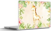 Laptop sticker - 17.3 inch - Giraffe - Aquarelverf - Bloemen - Jungle - 40x30cm - Laptopstickers - Laptop skin - Cover