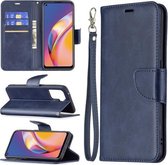 Voor OPPO A94 4G/Reno5 F/F19 Pro Retro Lamsvacht Textuur Pure Kleur Horizontale Flip PU Lederen Case met Houder & Kaartsleuven & Portemonnee & Lanyard (Blauw)