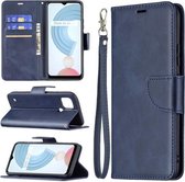 Voor OPPO Realme C21/C20 Retro Lamsvacht Textuur Pure Kleur Horizontale Flip PU Lederen Case met Houder & Kaartsleuven & Portemonnee & Lanyard (Blauw)