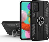 Voor Samsung Galaxy A71 4G koolstofvezelpatroon pc + TPU-beschermhoes met ringhouder (zwart)