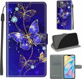 Spanningsgekleurde tekening Magnetische sluiting Horizontale flip PU-lederen hoes met houder en kaartsleuven voor iPhone 13 mini (C11 blauwe gouden kettingvlinders)