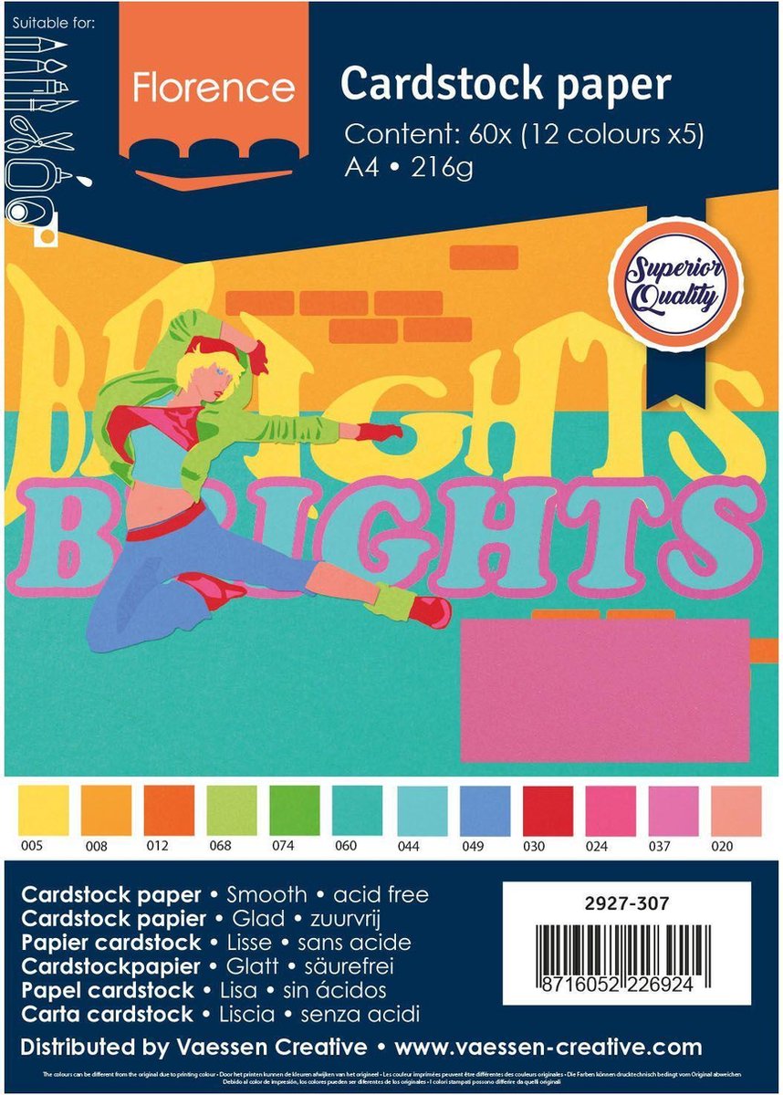 Florence Karton - Heldere Kleuren - A4 - Gladde textuur - 216g - 60 vellen