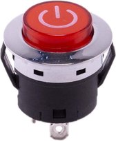 Drukknop 28mm aan uit zilver rood rond met LED voor elektrische kinderauto - kindermotor - kinderquad - kindertractor - accuvoertuig
