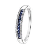 Lucardi Dames Ring saffier diamant 0,06ct - Ring - Cadeau - 18 Karaat Goud - Witgoud