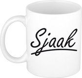 Sjaak naam cadeau mok / beker met sierlijke letters - Cadeau collega/ vaderdag/ verjaardag of persoonlijke voornaam mok werknemers