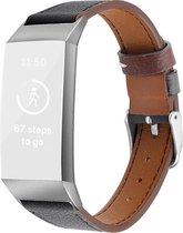 Geschikt voor fitbit Charge 3 & 4 Luxe Lederen bandje - Maat: Small - Zwart - By Qubix Smartwatchbandje Armband Polsband Strap Band Watchband