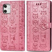 Apple iPhone 12 Pro Max Hoesje - Mobigear - Cat and Dog Serie - Kunstlederen Bookcase - Roze - Hoesje Geschikt Voor Apple iPhone 12 Pro Max