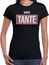 Super tante cadeau t-shirt met panterprint - zwart - dames -  tante bedankt kado shirt XS