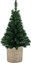 Kunstboom/kunst kerstboom 75 cm met naturel jute pot - Kunstboompjes/kerstboompjes