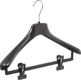 De Kledinghanger Gigant - 20 x Mantel / kostuumhanger kunststof zwart met schouderverbreding en anti-slip knijpers, 42 cm