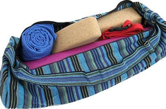 Yogamat tas katoen blauw gestreept - 67x24 - Katoen - Blauw van Merkloos — afbeelding 3
