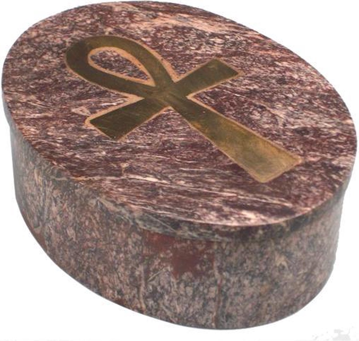 Sierdoosje Ankh zeepsteen ovaal - 10.5x8x3.3 - Zeepsteen (3 stuks) - S