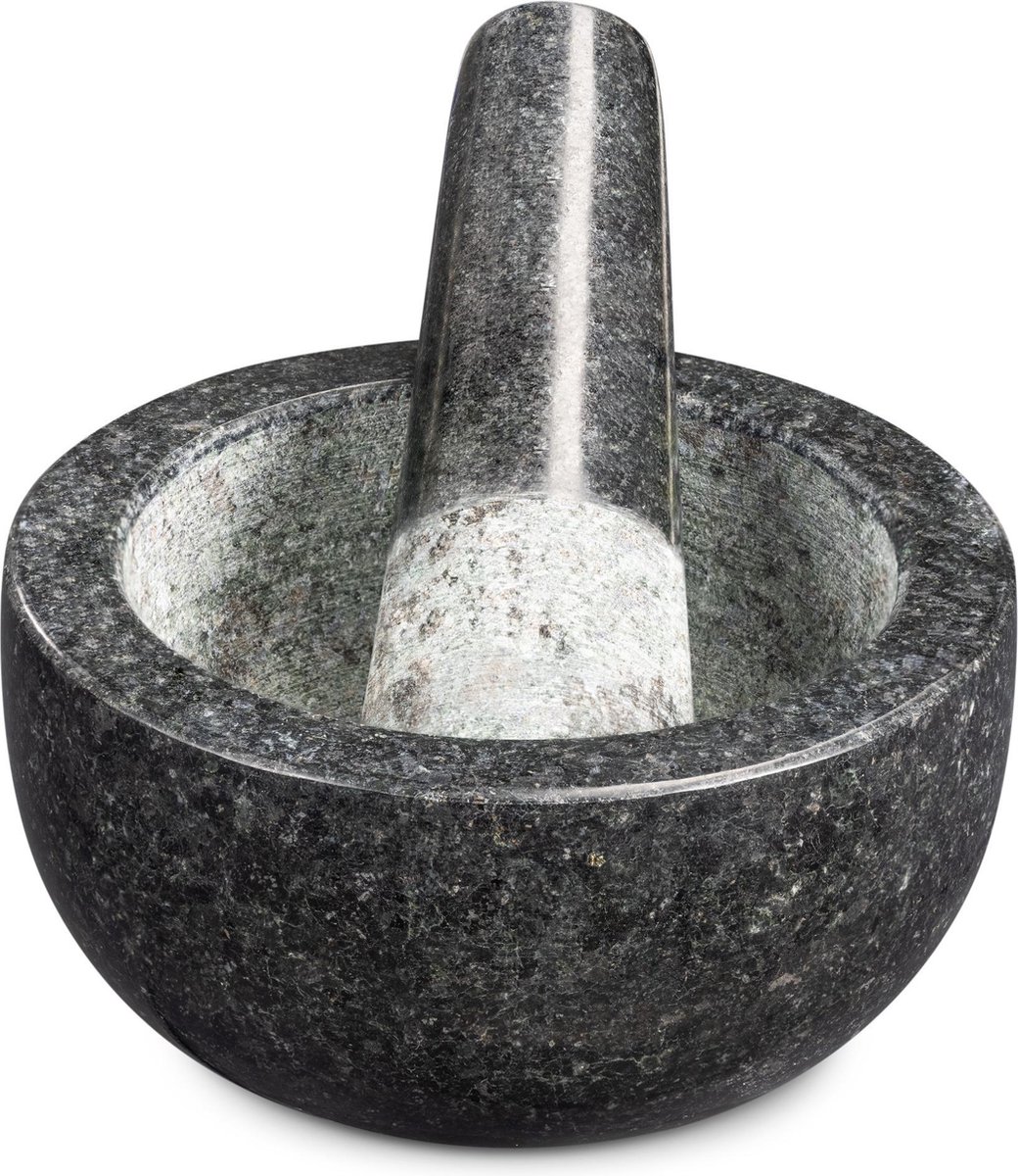 Navaris vijzel met stamper van graniet - Granieten vijzel voor kruidenmixen, pesto en dips - Set inclusief stamper voor fijnmalen - Ø 12 cm - Navaris